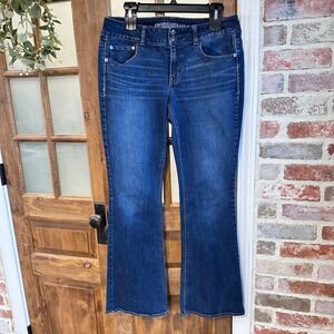 American Eagle Artist Flare Jeans Women 10 Dark Wash Blue Stretch Mid Rise